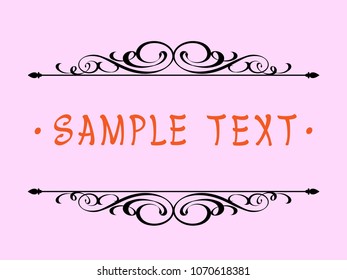 Calligraphic vintage frame design.Vector illustration.Black on pink background.