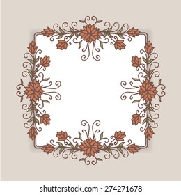Calligraphic vintage frame with floral pattern. Vector illustration