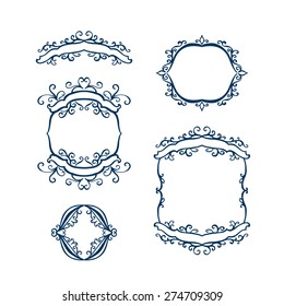 Calligraphic vintage frames with floral pattern. Vector illustration