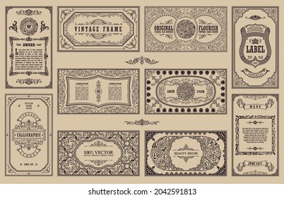 Calligraphic vintage frames and retro cards set