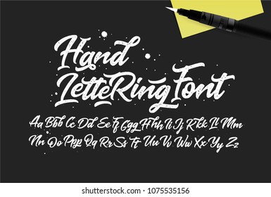 Calligraphic Vintage Handwritten Vector Font for Lettering. Trendy Retro Script with Stamp Texture. Letterpress type. Vector illustration. 