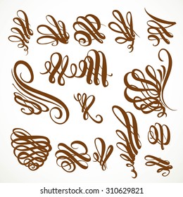 Calligraphic vintage rounded curls elements set isolated on a white background