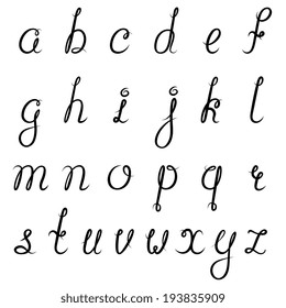 Calligraphic vintage script font alphabet isolated vignette cursive symbols vector illustration