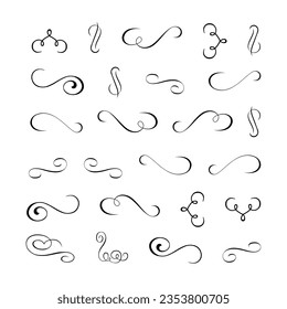 Elementos de diseño de vectores caligráficos y decoraciones de páginas. Conjunto de Swirls de mano.
