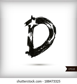 Calligraphic watercolor letter D. Vector illustration