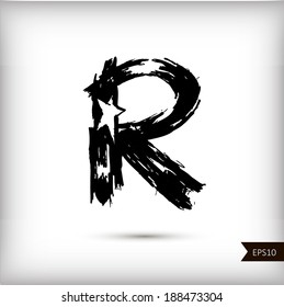 Calligraphic watercolor letter R. Vector illustration