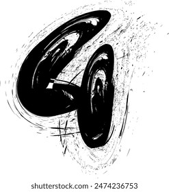 Calligraphic watercolor number 4, number 4 paint brush strokes, 4 ,Number ,grunge brush freestyle font, designed using black and white handwriting line shape, logo, symbol, icon, graphic, vector.