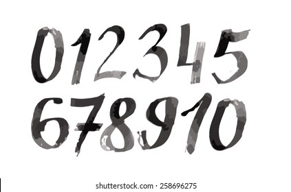  Calligraphic watercolor numbers. Vector