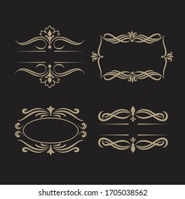 Calligraphic, wavy and floral decorated quality frames, digital vector frames in gold color