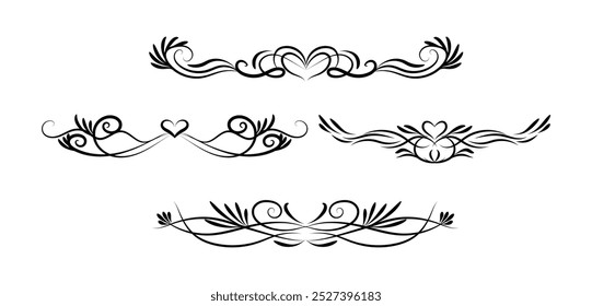 Calligraphic wedding ornament set on black colour