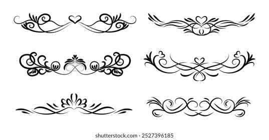 Calligraphic wedding ornament set on black colour