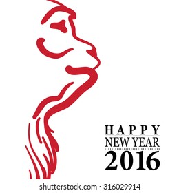 Calligraphy 2016 Happy New Year sign card with Monkey isolated on white background. Vector illustration.