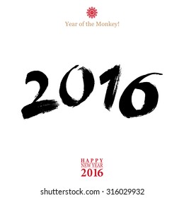 Calligraphy 2016 Happy New Year sign card  isolated on white background. Vector illustration.