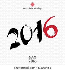 Calligraphy 2016 Happy New Year sign card  isolated on white background. Vector illustration.