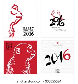 Calligraphy 2016 Happy New Year sign Cards Set with Monkey isolated on white background. Vector illustration
Happy New Year. Merry Christmas.
Year of the monkey!