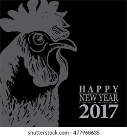 Calligraphy 2017 Happy New Year sign card with Rooster.
Vector illustration.