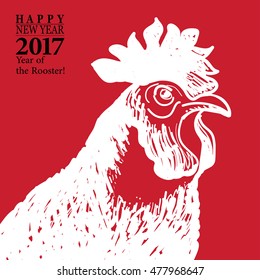 Calligraphy 2017 Happy New Year sign card with Rooster.
Vector illustration.