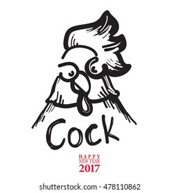 Calligraphy 2017 Happy New Year sign card with Rooster.
Vector illustration.