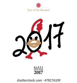 Calligraphy 2017 Happy New Year sign card with Rooster.
Vector illustration