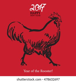 Calligraphy 2017 Happy New Year sign card with Rooster.
Vector illustration