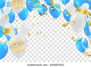 Calligraphy with Abstract Balloons Bunny Ears, Happy Easter background holiday celebration poster design. Vector illustration