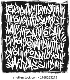 Calligraphy abstract graffiti lettering, grunge gothic design composition, print design.