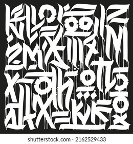 Calligraphy abstract graffiti lettering, grunge gothic design composition, print design