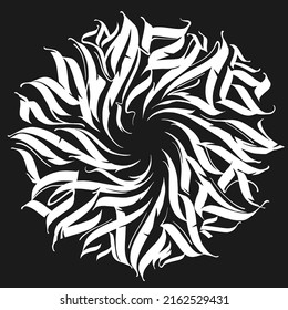 Calligraphy abstract lettering, ornamental design composition, print design.