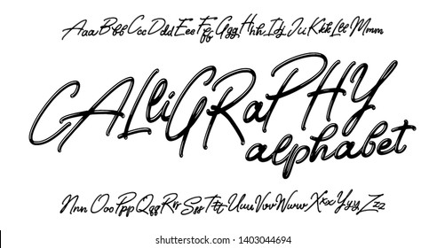 Calligraphy Alphabet. Hand Drawn Vector Font. Script Typeface. Isolated Letters Written With Marker, Pen, Ink. 