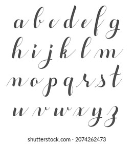 Calligraphy alphabet. Handwritten font. Manuscript abc. English lowercase letters. Clean lines, easy to edit. Vector illustration.