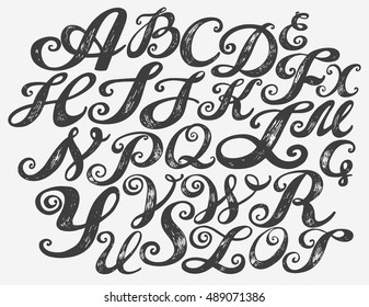 Calligraphy alphabet typeset lettering. Hand drawn alphabet. Capital and lower-case letters. Copy-book hand font. Hand drawn sketch of ABC letters in old fashion vintage style. Calligraphy letters set