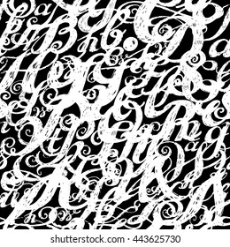 Calligraphy alphabet typeset lettering. Seamless wallpaper pattern.  Hand drawn alphabet. Capital and lower-case letters. Hand drawn sketch of ABC letters in old fashion vintage style. 
