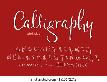Calligraphy alphabet. Vector lettering font. Handwritten letters, numbers and signs