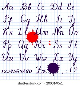 Calligraphy alphabet. Vector real hand Alphabet, uppercase and lowercase letters, digits. Doodle style. Sketch. Type font vector 