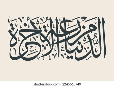 Calligraphy in Arabic, TRANSLATED: The afterlife is nourished by the experiences we have in this world.