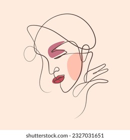 calligraphy art and boho shape of woman face in feminist and beauty concept one line drawing vector illustration