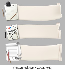 Calligraphy banner. Design element with copy space on paper parchment. Lettering template mockup for advertising design vector illustration