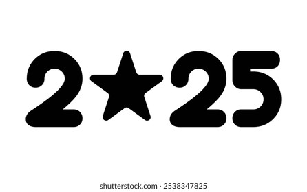 Calligraphy black numbers 2025.Happy New Year 2025 text design. Typography design for holiday cover, banner and card. Vector illustration. 2025 vector with star shape.