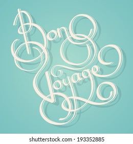 Calligraphy bon voyage vintage lettering postcard template vector illustration