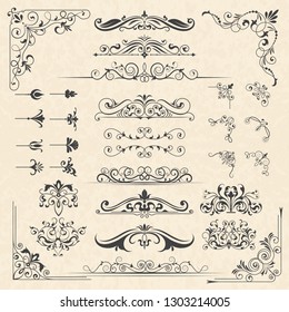 Calligraphy borders corners. Classic vintage ornament victorian old frames vector design elements