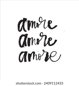 Calligraphy brush pen phrases of Love. Vector modern lettering scripts Amore