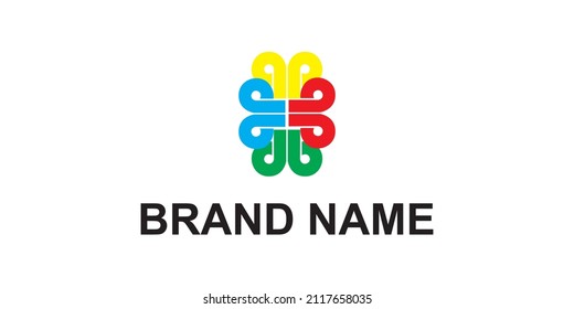 Diseño del logotipo en forma de mariposa caligráfica con una combinación de colores verde, rojo, amarillo y azul