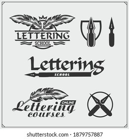 Calligraphy club emblem with butterfly. Typography design. 