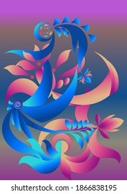 calligraphy with creeping tree motif, abstract design suitable for cloth motifs for clothes.