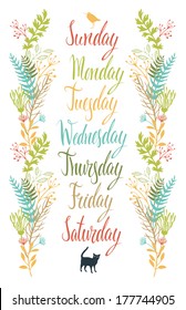 Calligraphy Days of the week with flowers