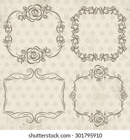 Calligraphy decorative borders with roses,  vector illustration