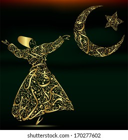 calligraphy, dervish, moon and star