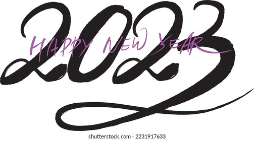 Calligraphy design with 2023 Happy New Year card greeting card phrase