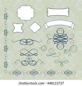 calligraphy design elements and labels on seamless pattern background, page decoration elements