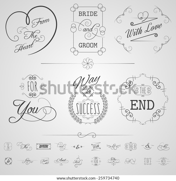 Calligraphy design elements wedding card
invitation scrolls set isolated vector
illustration